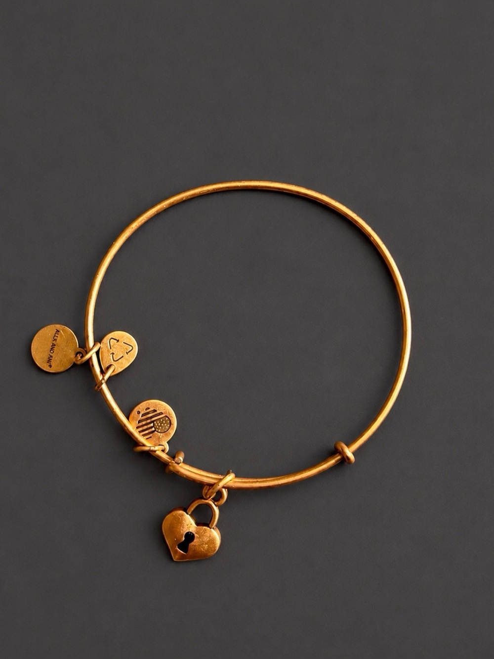 Alex and Ani Heart Lock Expandable Wire Bangle Bracelet Rafaelian Gold